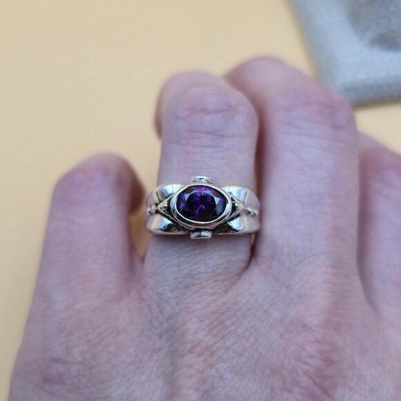 Size 7.75 Sterling Silver Unique Design Cubic Zirconia Gems Ring A6024 - Picture 4 of 10